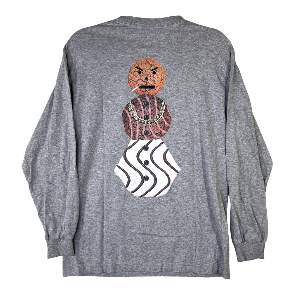 Quartersnacks Mens Long Sleeve T-Shirt Gray Cookie Man Graphic Streetwear Medium